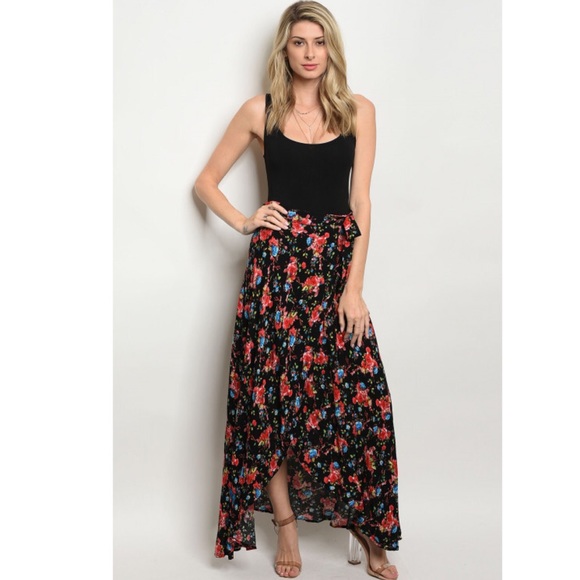 Black Floral Wrap Maxi Skirt - Picture 3 of 5